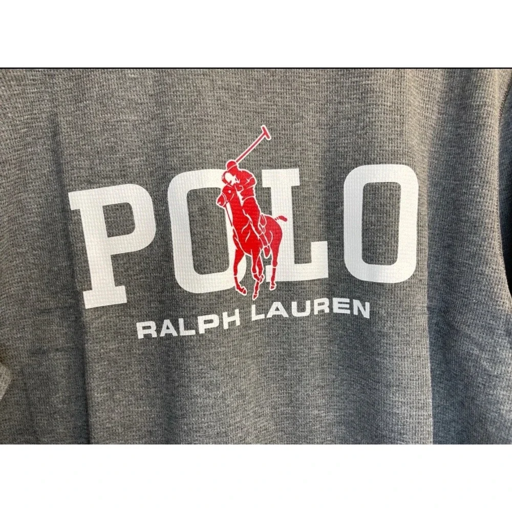 Polo RALPH LAUREN Mens Big Pony Logo Thermal Waffle Knit Shirt Big Tall 1XT Grey